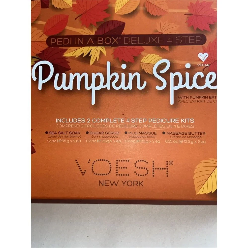 VOESH New York PUMPKIN SPICE PEDI In A Box Deluxe 2 Complet 4 Step Pedicure kits